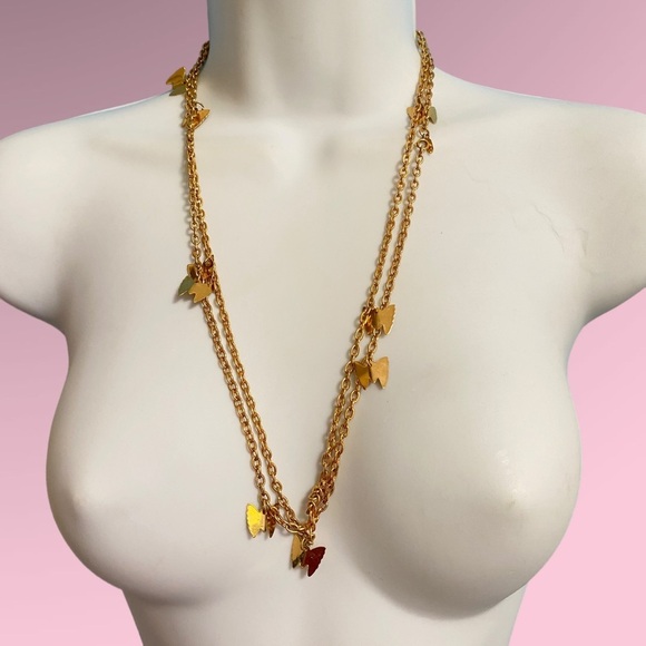 SARAH COVENTRY Butterfly Chain Necklace & Earrings Set Gold Tone Long Necklace - Picture 8 of 10